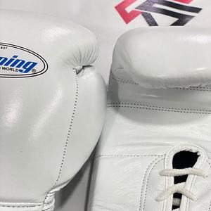 Gants de boxe professionnels personnalisés en cuir de vachette véritable, blancs, à lacets, pour le combat et le sparring, OEM ODM - Product Image 3