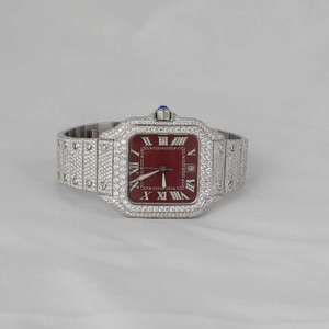 Élégant cadran rouge luxe automatique VVS Moissanite diamant montre chiffres romains cadran carré avec bande entièrement glacée largeur 20mm - Product Image 6
