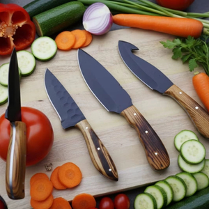 Ensemble de couteaux de chef en acier au carbone forgé à la main, 5 pièces, couteau de cuisine professionnel, manche en bois, étui en cuir, cuisine - Product Image 3