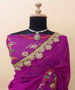 Saree en soie avec chemisier Surat de créateur Matériel Sari indien Bollywood avec chemisier Grossiste Vêtement Saree de couleur noire - Product Image 3