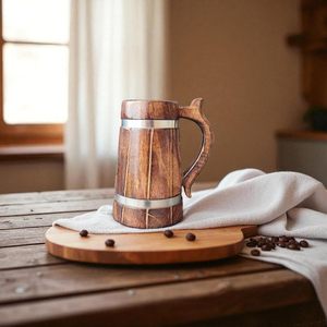 Taza de madera con diseño de oso grabado de alta calidad para servir cerveza y vino para bares, taza de café de madera para beber - Product Image 2