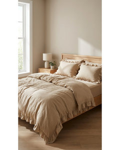 Luxury Brown/ Mink <b>Ruffled</b> 4pcs Polycotton <b>Bedding</b> Set Duvet Cover Fitted Sheet Pillowcases Bedroom Home & Hotel supplies - Product Image 4