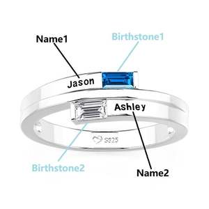 Bague signet personnalisée avec nom gravé et deux pierres de naissance - Acier inoxydable plaqué or - Product Image 2