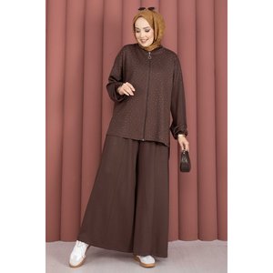 Conjunto de Dos Piezas para Mujer, Túnica con Cierre y Adornos de Piedras y Pantalones, Estilo Casual y Formal, Dos Longitudes, Talla XS - Product Image 4