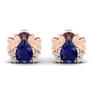 REYES Vente flash Boucles d'oreilles à visser en or massif 14 carats certifiées IGI avec diamant taille poire 1,42 carat saphir bleu pierre précieuse bijoux - Product Image 2