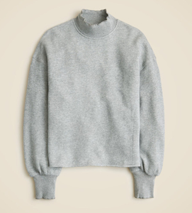 Sweat-shirt en éponge de coton français pour femmes couleur unie brodé col montant Style décontracté surdimensionné pour le printemps automne hiver avant - Product Image 5