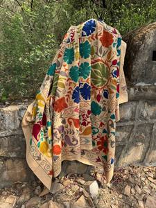 Luxury Hand Embroidered Suzani Quilt with Traditional Floral Motifs – Artisan Crafted Boho <b>Bed</b> <b>Cover</b> for Bedroom Décor - Product Image 4