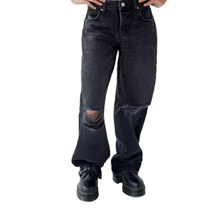 Mid Rise Baggy Vrouwen Jeans Mid Taille Gescheurde Casual Baggy Jeans Voor Dames Hoge Kwaliteit Jeans