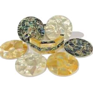 Posavasos indios de nogal con incrustaciones de hueso tradicional azul y blanco Posavasos con incrustaciones de hueso hechos a mano para uso en comedor - Product Image 5