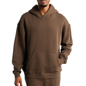 Sweat à capuche en polaire 100% coton à manches longues surdimensionné pour hommes, vêtements de rue teints en couleur unie avec logo pour l'hiver - Product Image 1