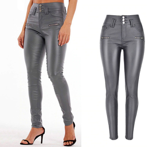 Pantalones de cuero personalizados de fabricante OEM para mujer, ropa de calle informal de pierna ancha y media alta, bolsillos, Parte delantera plana de lona para la temporada de invierno - Product Image 6