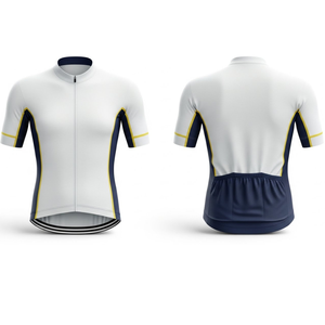 Maillot de cyclisme sur route Elite pour homme blanc/bleu marine avec bordure jaune |   Manches courtes, coupe performance - Product Image 3