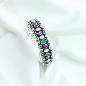 Aasma Cultural Collectible <b>Indian</b> Women's 925 Sterling Silver Multi-Stone Bezel Setting <b>Bangle</b> Semi-Precious Jewelry Everyday - Product Image 3
