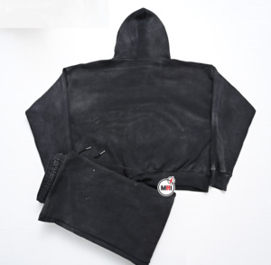 Conjunto de Jogger lavado con ácido unisex, sudadera con capucha y cremallera de algodón 100%, chándal de gimnasio de talla grande XL con hombros caídos de gran tamaño personalizado para invierno - Product Image 4