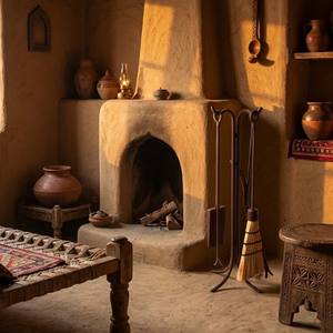 Ensemble d'outils de cheminée en métal robuste |   Comprend un support, une brosse, une pelle, un piqueur, des pinces | Outils d'entretien pour foyer de poêle à bois d'intérieur - Product Image 1