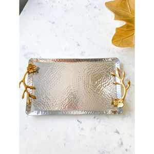 Plateau de service décoratif vintage Plateau en acier inoxydable de qualité exclusive avec poignée en feuilles de Plam Plateau de service pour biscuits et desserts - Product Image 5