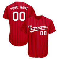 Jersey Baseball Bergaris Biru Kustom Pria Lengan Pendek V-Neck Bernapas 100% Poliester Cetak Transfer Panas Nama Tim AFEAN