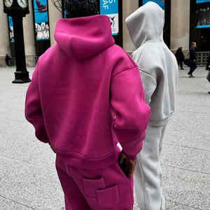 Ensemble survêtement unisexe en coton 100% avec capuche et pantalon de survêtement surdimensionné, design personnalisé, poids lourd, ample, pour l'hiver - Product Image 5