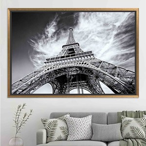 Impression sur toile élégante de la tour Eiffel : œuvre d'art de paysage de Paris, toile encadrée en or - Product Image 1