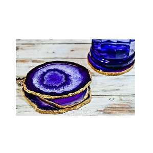 Accesorios de vajilla de diseño fresco Posavasos de ágata con rebanada de ágata galvanizada dorada a precio mayorista con calidad superior - Product Image 5