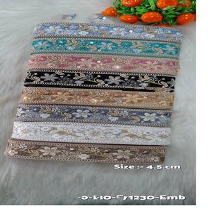 Lacets brodés à la machine huit couleurs sur mesure 4.5 cm de largeur Design floral fil bouclé bordure de travail avec paillettes - Product Image 4