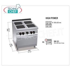 Cuisinière électrique 4 plaques avec four électrique GN 2/1 - Product Image 2