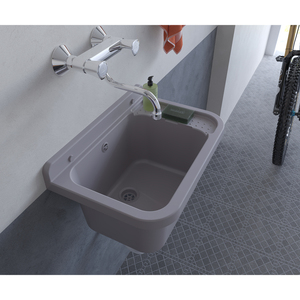 Lavabo ovale da parete per lavapanni 50x34 cm grigio in Solid Surface facile da pulire - Product Image 5