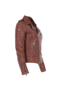 Lady's Vintage Style Sheep/Cow Genuine <b>Leather</b> <b>Jacket</b> with Zipper Closure Customized Logo Winter ODM Supply - Product Image 4
