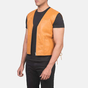 Chaleco de Cuero Genuino Marrón Brandon para Hombre, Chaleco de Trabajo Bordado en Poliéster para Pesca y Trabajo en Verano - Product Image 2
