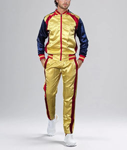 2026 Top Trending Winter Solid Nylon Shiny Satin 2-Piece Customized Men's Tracksuit Drawstring Hoodie Sweatpants <b>Colour</b> <b>Block</b> - Product Image 4