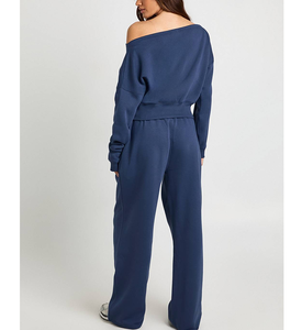 Conjunto Deportivo Moderno para Mujer 2026, Hombros Descubiertos, Transpirable, Pantalón Holgado de Alta Calidad con Cierre de Cordón, Color Azul Sólido, 2 Piezas - Product Image 4