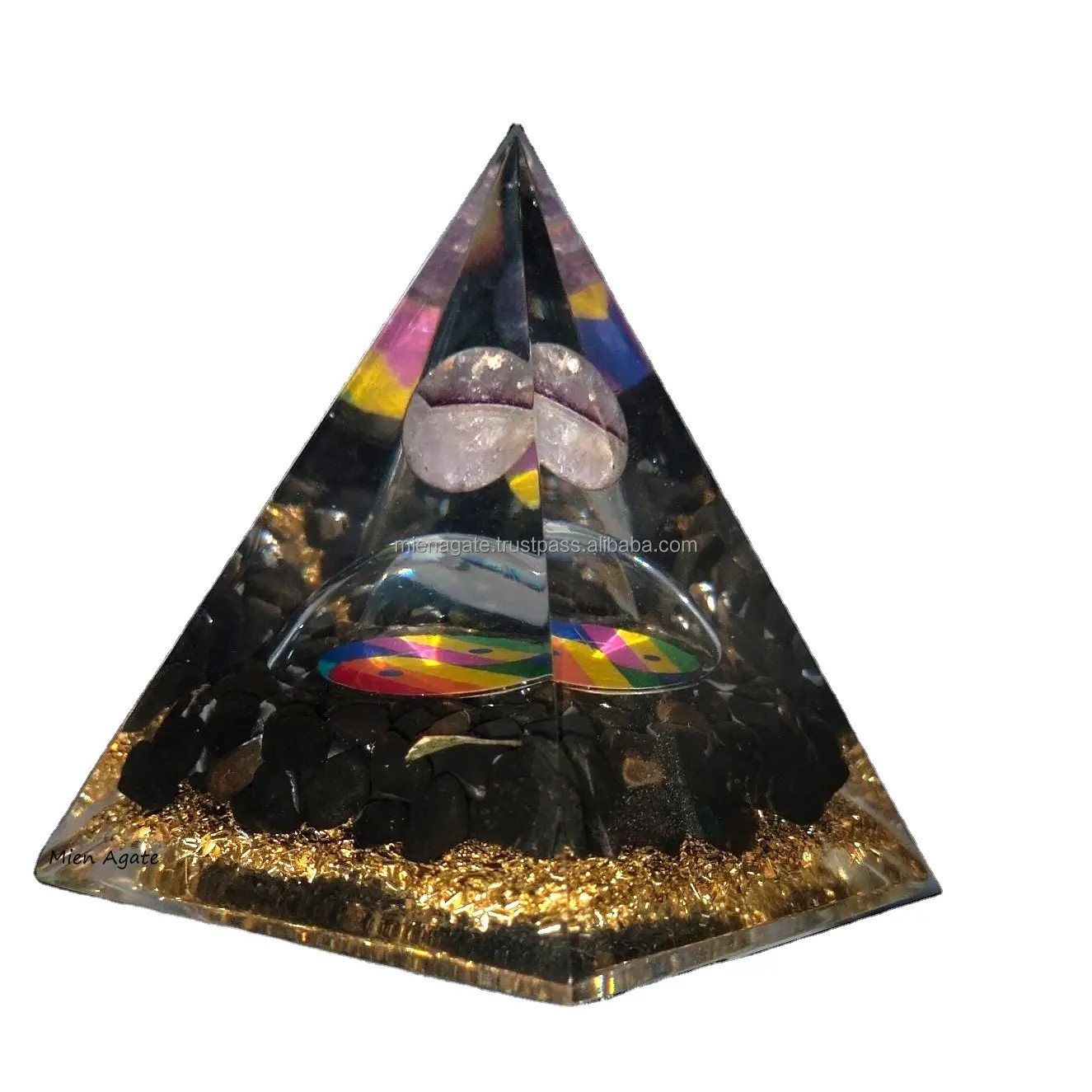 バルクオルゴナイトヨガピラミッドの瞑想の装飾を癒すための球体を備えたプレミアム品質のジェムストーンオルゴーンヌビアンピラミッド
