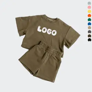 Peuter Baby Oversized T-Shirt En Korte Set Custom Logo 100% Katoen Kids Jongens Zomer 2 Stuk Outfit