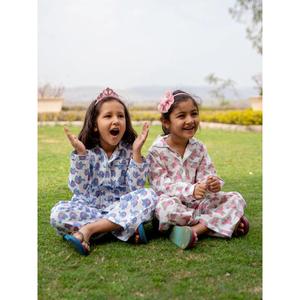 Traje de noche para niños con estampado de bloques hecho a mano, conjunto de pijama de algodón 100% para niños pequeños y niños pequeños - Product Image 4