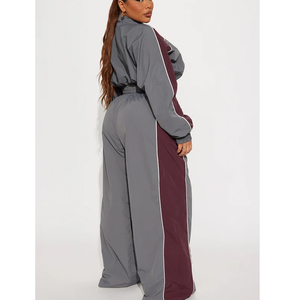 Custom High Quality Color Block Polyester Nylon <b>Zip</b> <b>up</b> Running Windbreaker Tracksuit Set for Women - Product Image 4