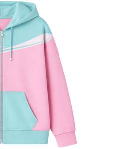 Men Mint Blue And Baby <b>Pink</b> Zip Up Hoodie Color Block Fleece Lined Casual Hooded <b>Sweatshirt</b> Front Zipper Winter Streetwear - Product Image 3