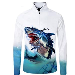 Camisa de cuello redondo de pesca rendimiento poliéster secado rápido impresión por sublimación MOQ bajo personalizada UPF 50 con camisa de pesca con cremallera - Product Image 1