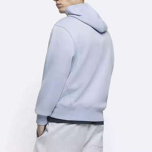 Pull-over lourd unisexe personnalisé avec cordon de serrage Sweats à capuche bleus brodés en coton et polyester de haute qualité pour hommes - Product Image 3