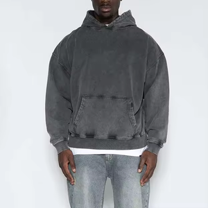 เสื้อมีฮู้ดโอเวอร์ไซส์สำหรับผู้ชายเสื้อฮู้ดโชว์ไหล่แบบสวมหัวว่างเปล่าเสื้อฮู้ดแนวสตรีทเฮฟวี่เวทซักกรดแบบกำหนดเอง - Product Image 1