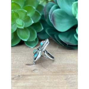 Bague tendance en argent sterling avec turquoise Navajo, taille 6.5, plaqué or rose, sertissage clos, incrustation en acier inoxydable, idée cadeau élégante - Product Image 5