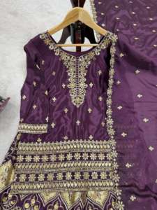 Designer Pakistani Salwar Kameez in Chinon Silk with Thread & Sequin Work Elegant Plazoo Set for Party and Festive Wear - Product Image 3