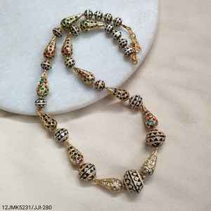 สร้อยคอ jadau meenakari สีเบจสีดำพร้อมเพชรทันสมัยห่วงโซ่ทองเหลืองคลาสสิกชาติพันธุ์รูปแบบเส้นใยออร์โธดอกซ์ - Product Image 3