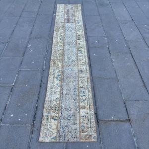 Alfombra Vintage de Estilo Runner de 1.6x9.5 pies (50x290 cm), Alfombra Turca de Lana con Diseño Floral Azul - Product Image 1