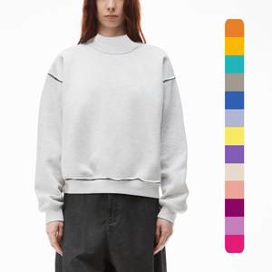 Parche bordado personalizado Vintage en blanco poliéster/algodón de gran tamaño francés Terry Varsity mujeres amarillo Mock Neck sudadera - Product Image 3