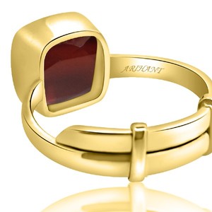 Anillos Ajustables de Cristal con Gema Astrológica Certificada Natural de Granate Hessonita (Gomed) 3.25-12.25 Ratti Ashtdhatu en Forma de Cojín - Product Image 2