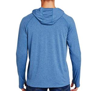 Camisa de pesca con capucha de protección solar UPF azul de alta calidad, manga larga, poliéster sólido y transpirable para hombres - Product Image 4