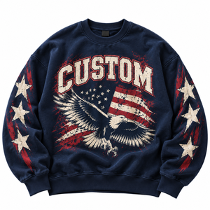 Men's <b>Navy</b> Graphic <b>Sweatshirt</b> Crew Neck Oversized Pullover Eagle Star Print Sleeve Design Streetwear Custom Print Winter Wear - Product Image 4