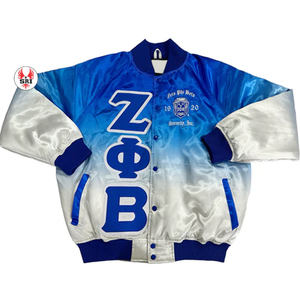 Zeta Phi Beta เสื้อแจ็กเก็ตเบสบอลสำหรับสตรีเสื้อทีมตัวแทนทีมสโมสรเครื่องแต่งกายเครื่องแต่งกายแบบกรีกของขวัญสีน้ำเงินขาวทึบออกแบบได้ตามต้องการ - Product Image 4