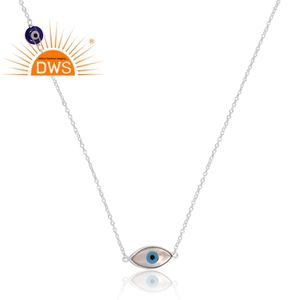 Best Quality Fine Sterling Silver Mother Of Pearl & <b>Blue</b> Resin Gemstone Pendant Necklace Custom Jewelry Manufacturer - Product Image 2