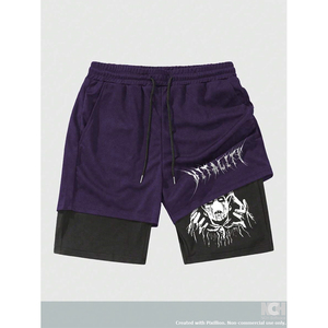 Pantalones cortos transpirables con estampado gótico para hombre de alta calidad, estilo de dos piezas de imitación adecuado para uso diario en primavera y verano - Product Image 4